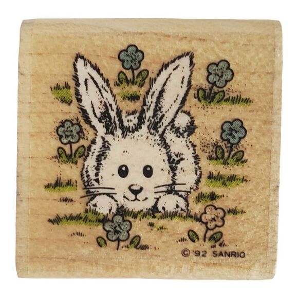 Sanrio Bunny Rabbit Long Ears Rubber Stamp Wood Mounted 1992 Rare Japan OX-F02 - Picture 1 of 5